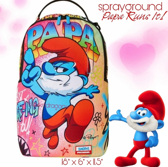 NWT Papa Smurf Large Backpack Sprayground Laptop Ready Travel School Bag Smurfs - Picture 1 of 15